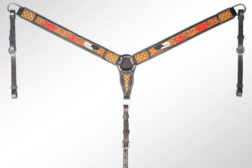 AMERICAN DARLING Western Horse Breast Collar Hand Carved Leather Dark Brown